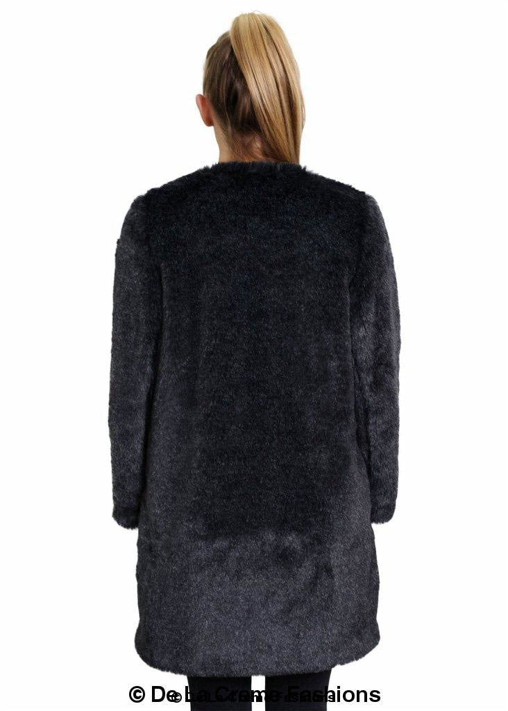 De La Creme Women's Faux Fur Classic Coat in camel and grey, showcasing luxurious faux fur texture and elegant design.