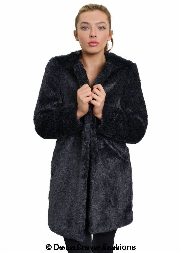 De La Creme Women's Faux Fur Classic Coat in camel and grey, showcasing luxurious faux fur texture and elegant design.