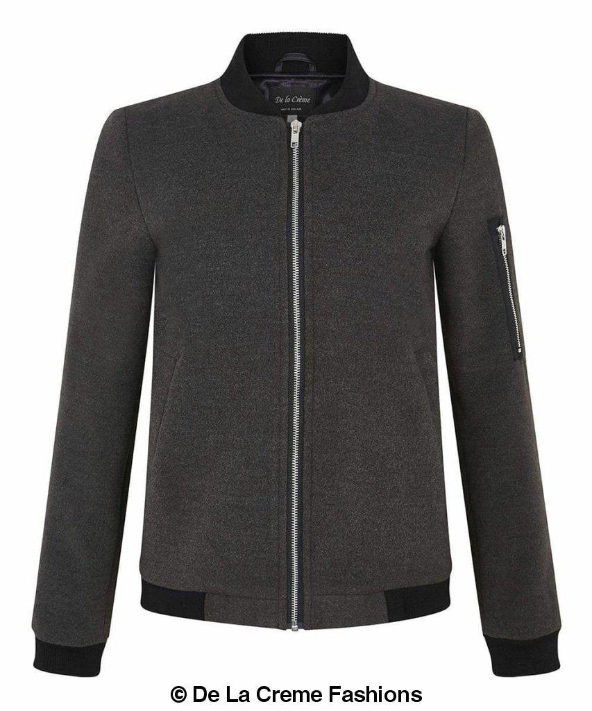 De La Creme Women's Long Sleeve Varsity Bomber Jacket in Black, showcasing its stylish design and high-quality fabric.