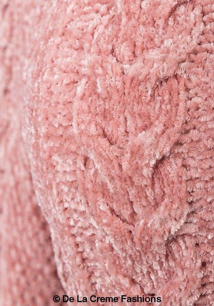 De La Creme Women's Pink Roll Neck Chenille Jumper featuring cable knit detail and ribbed cuffs.