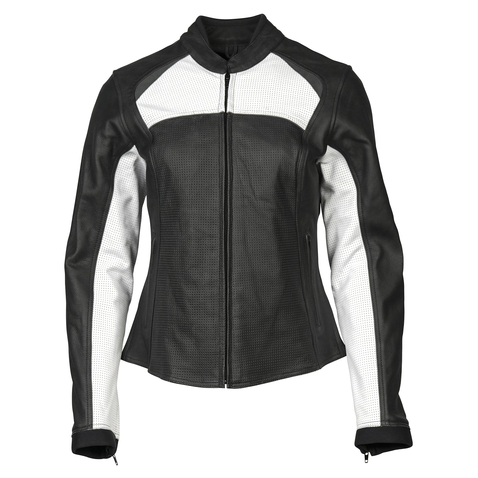 Di Pelle Women Leather Jacket in solid black leather with sporty design and zip-out vest liner, perfect for street riders.