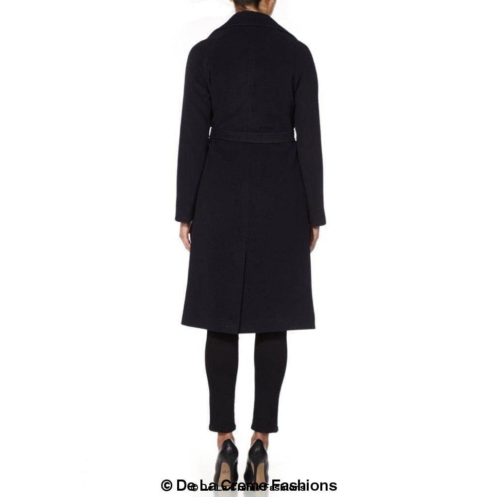 Diana Wrap Around Duster Coat featuring a waterfall lapel collar, open front design, and a stylish belt, made from a luxurious wool and cashmere blend.