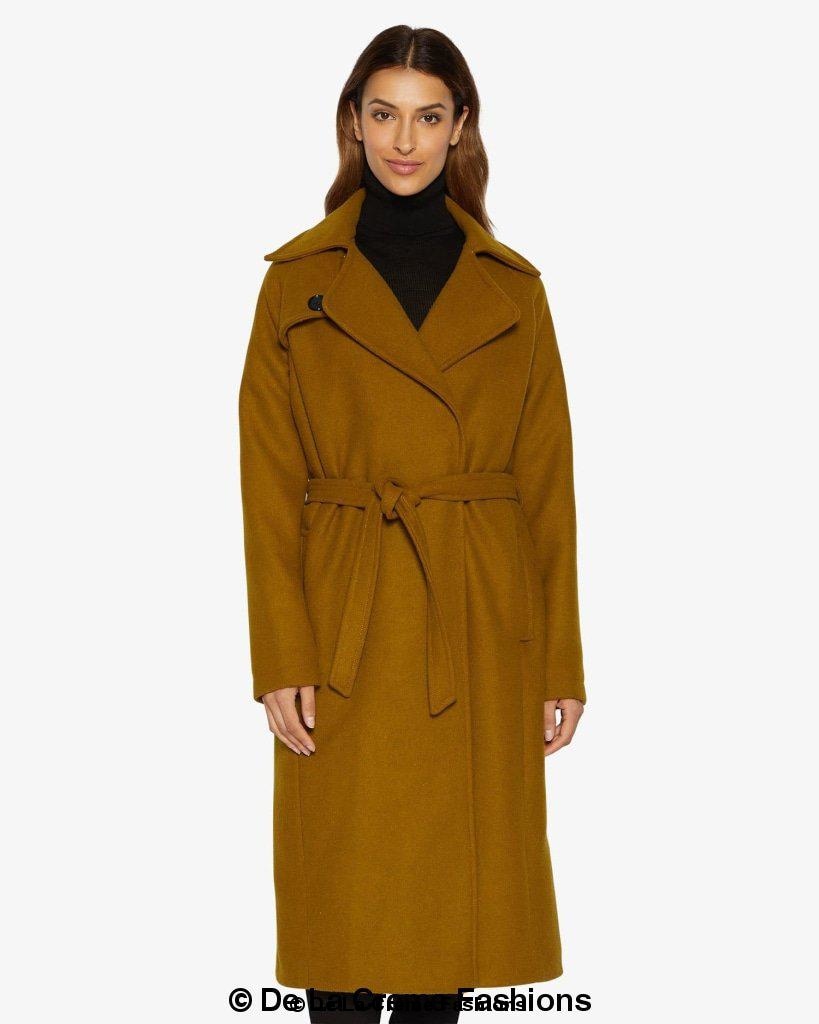 Diana Wrap Around Duster Coat featuring a waterfall lapel collar, open front design, and a stylish belt, made from a luxurious wool and cashmere blend.