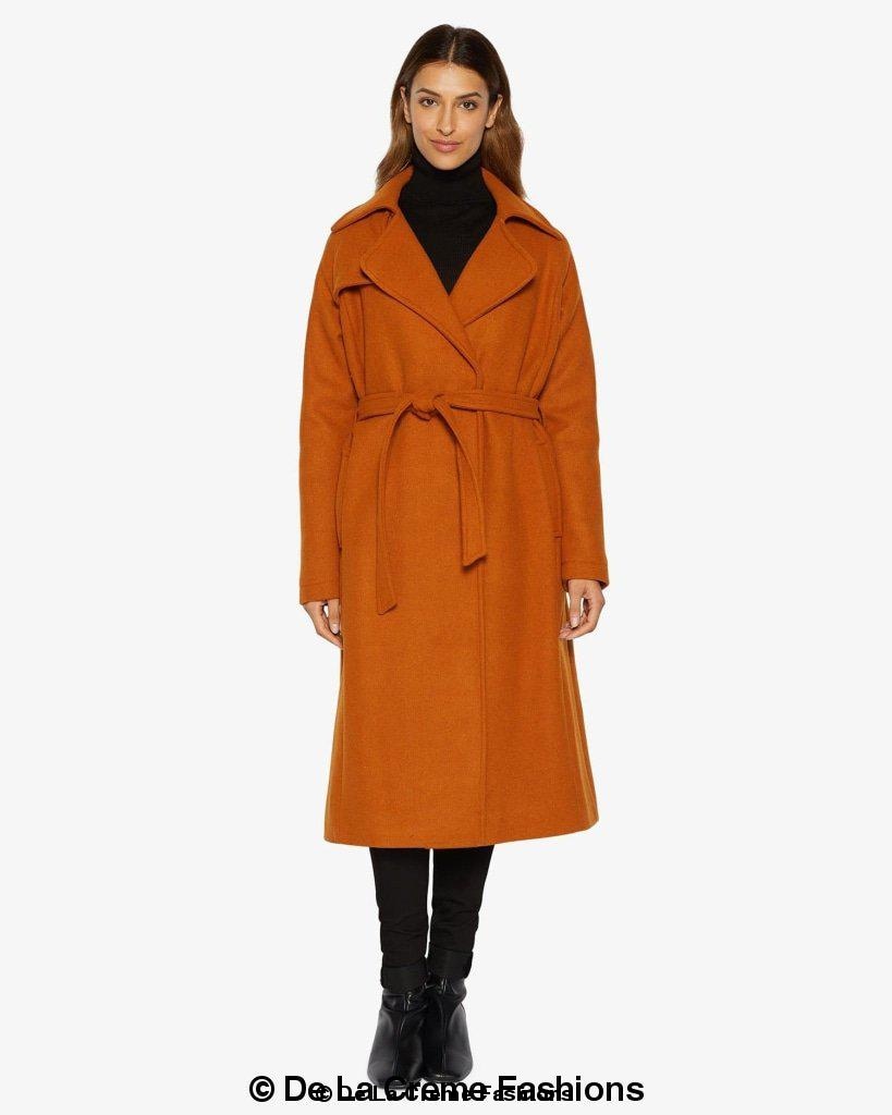 Diana Wrap Around Duster Coat featuring a waterfall lapel collar, open front design, and a stylish belt, made from a luxurious wool and cashmere blend.