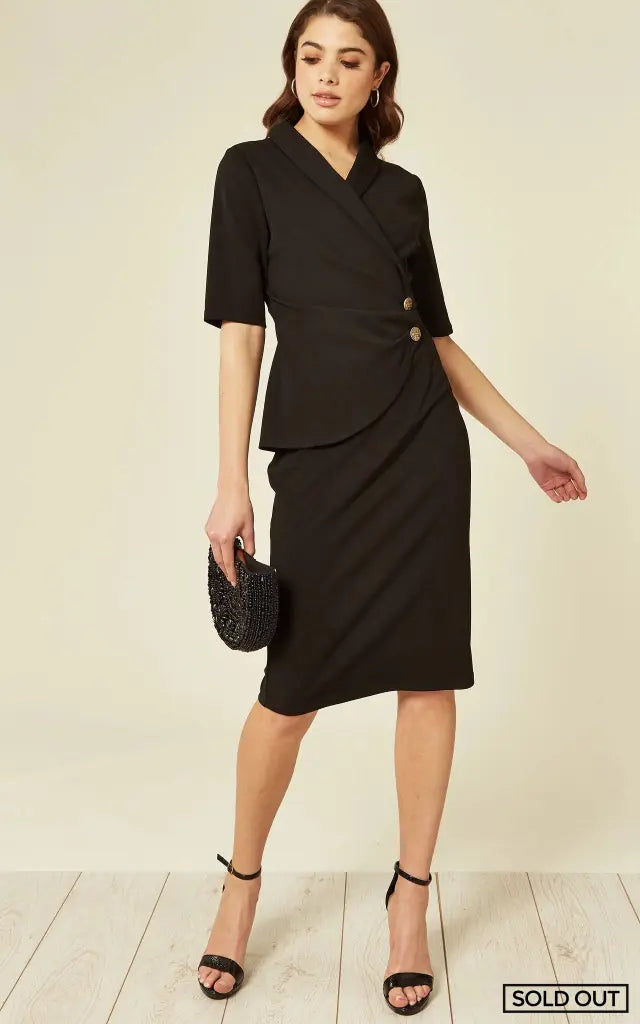 Diane Wrap Blazer Dress featuring a sophisticated blazer top and flattering wrap design, perfect for any occasion.