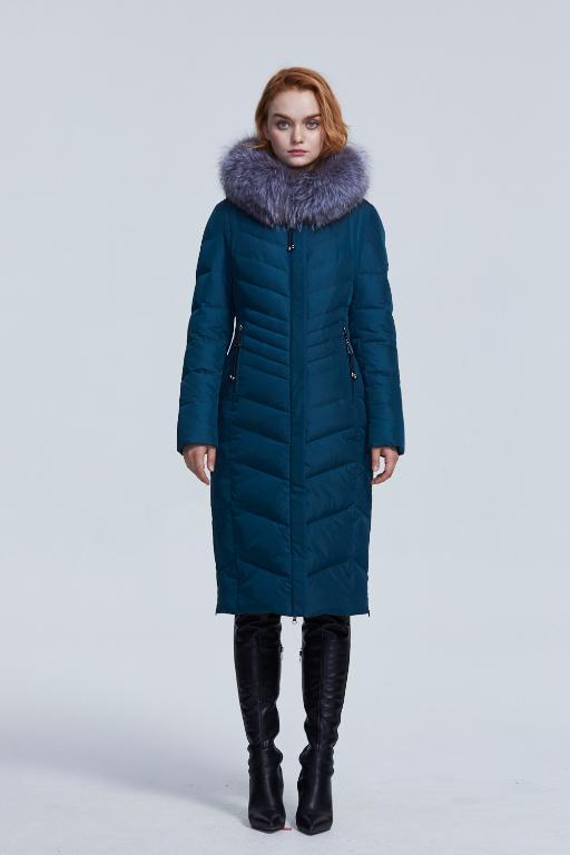 Elegant winter women parka coat puffer jacket in solid color, featuring a hood, full sleeves, and zipper closure, designed for warmth and style.