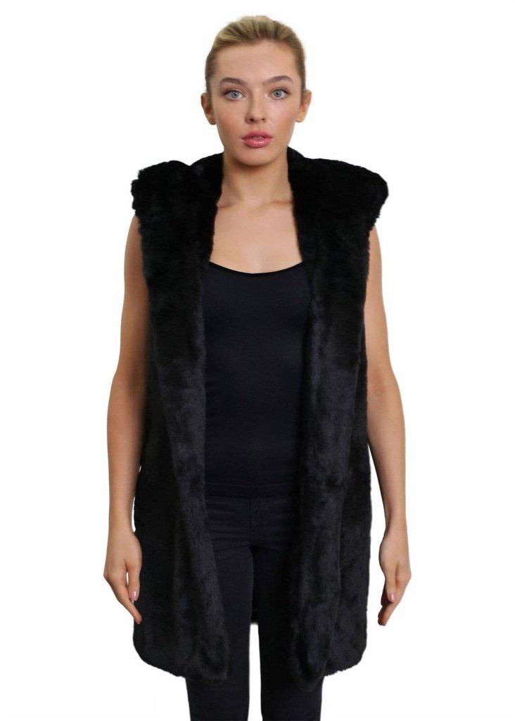 A stylish Faux Fur Hooded Gilet in various colors, showcasing its luxurious texture and design.