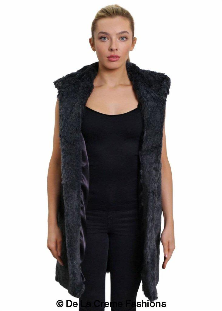 A stylish Faux Fur Hooded Gilet in various colors, showcasing its luxurious texture and design.