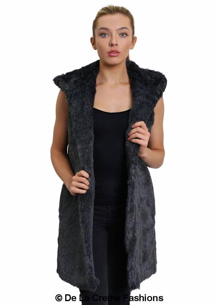 A stylish Faux Fur Hooded Gilet in various colors, showcasing its luxurious texture and design.