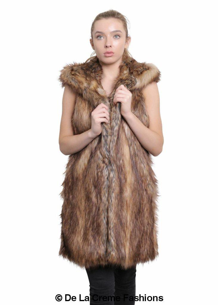 A stylish Faux Fur Hooded Gilet in various colors, showcasing its luxurious texture and design.