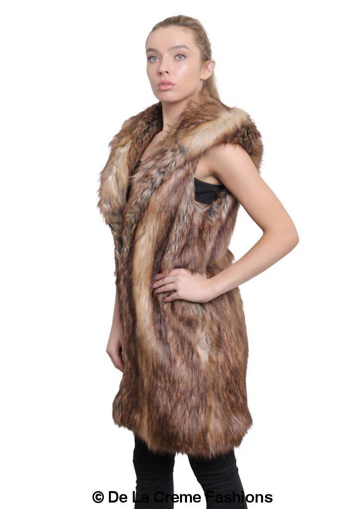 A stylish Faux Fur Hooded Gilet in various colors, showcasing its luxurious texture and design.