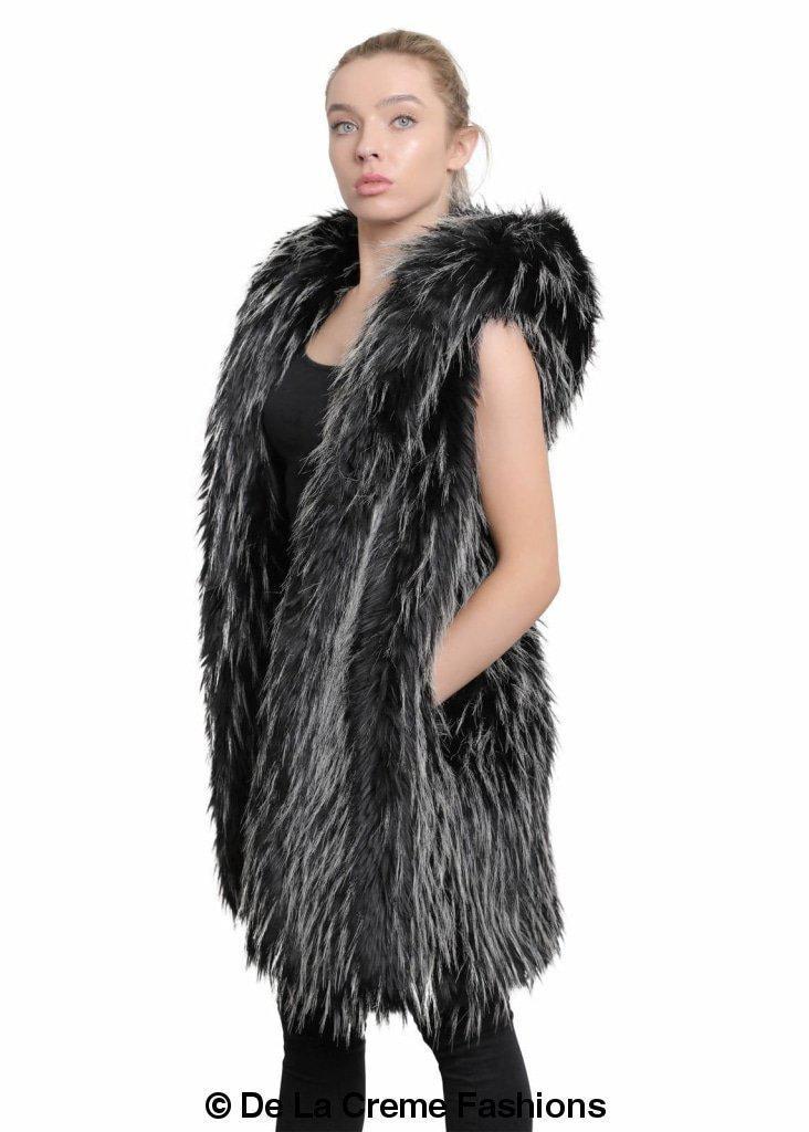 A stylish Faux Fur Hooded Gilet in various colors, showcasing its luxurious texture and design.