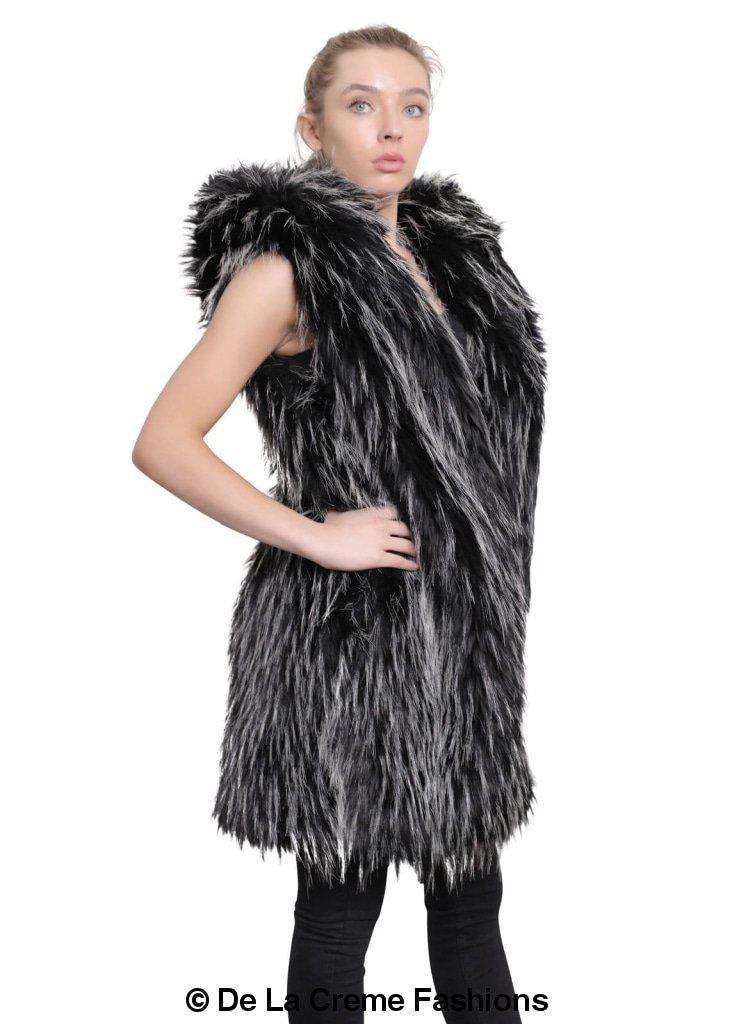 A stylish Faux Fur Hooded Gilet in various colors, showcasing its luxurious texture and design.