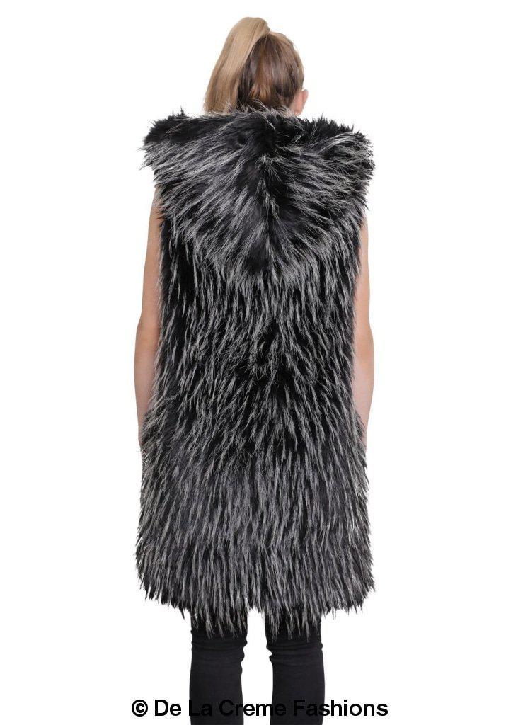 A stylish Faux Fur Hooded Gilet in various colors, showcasing its luxurious texture and design.