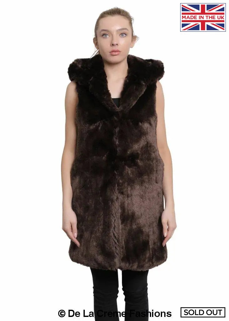 A stylish Faux Fur Hooded Gilet in various colors, showcasing its luxurious texture and design.