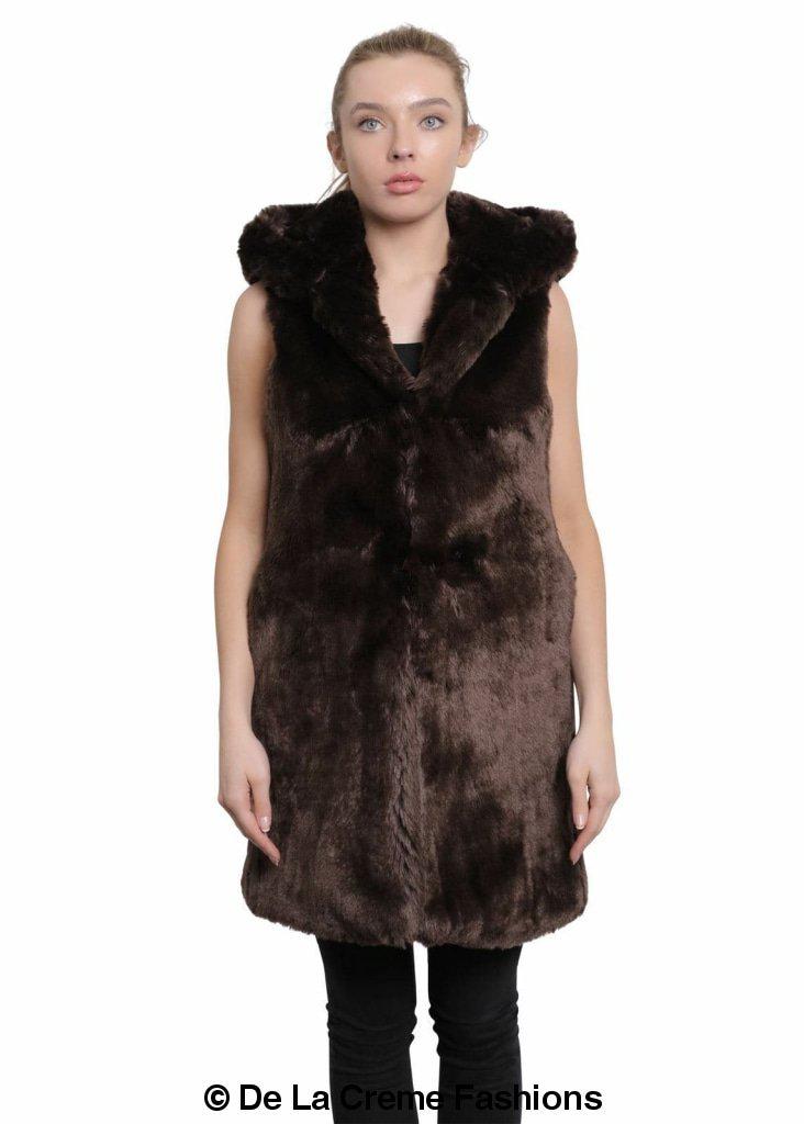 A stylish Faux Fur Hooded Gilet in various colors, showcasing its luxurious texture and design.