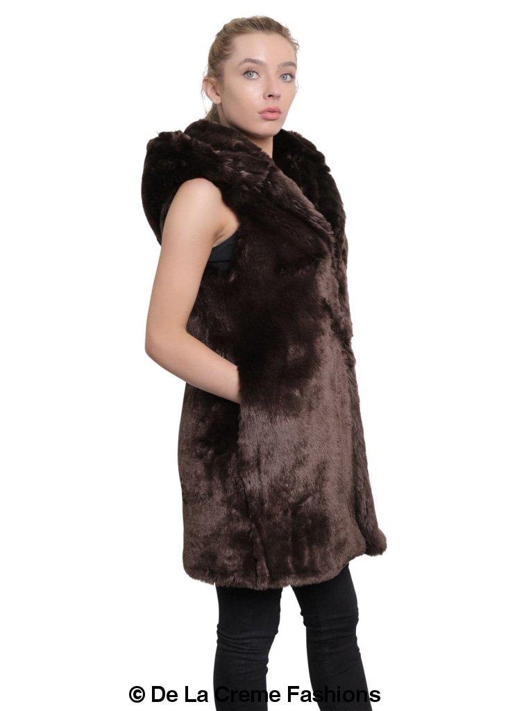 A stylish Faux Fur Hooded Gilet in various colors, showcasing its luxurious texture and design.