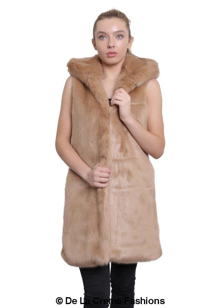 A stylish Faux Fur Hooded Gilet in various colors, showcasing its luxurious texture and design.