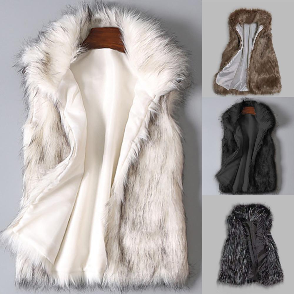 A luxurious faux fur vest with a standing collar, showcasing a natural color and sleeveless design, perfect for stylish layering.