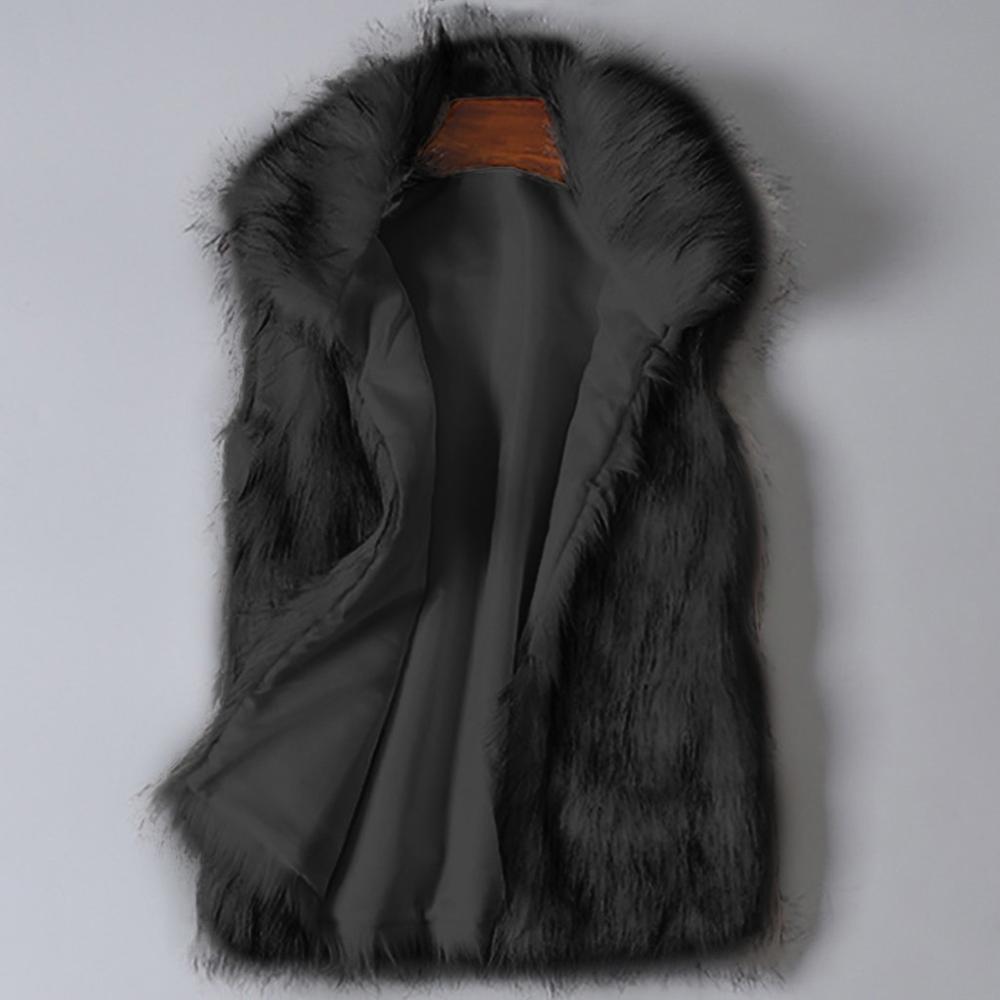 A luxurious faux fur vest with a standing collar, showcasing a natural color and sleeveless design, perfect for stylish layering.