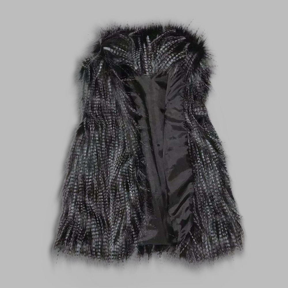 A luxurious faux fur vest with a standing collar, showcasing a natural color and sleeveless design, perfect for stylish layering.