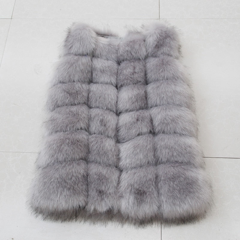 Luxurious high-quality faux fox fur vest coat for women in various colors, showcasing its elegant design and premium materials.