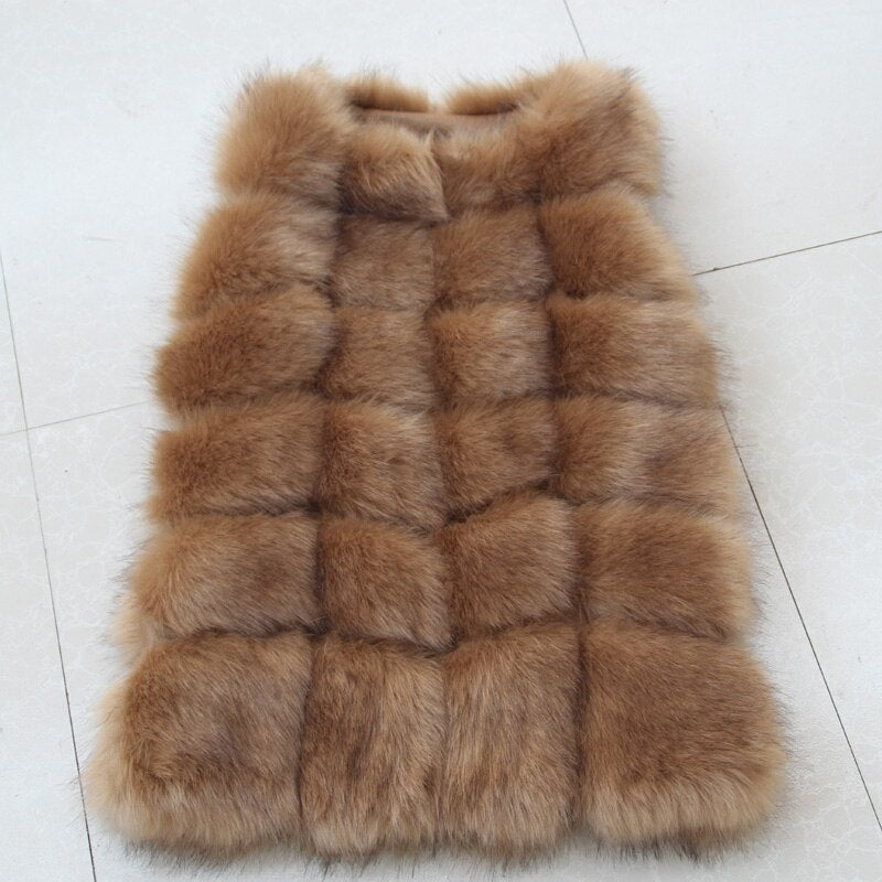 Luxurious high-quality faux fox fur vest coat for women in various colors, showcasing its elegant design and premium materials.