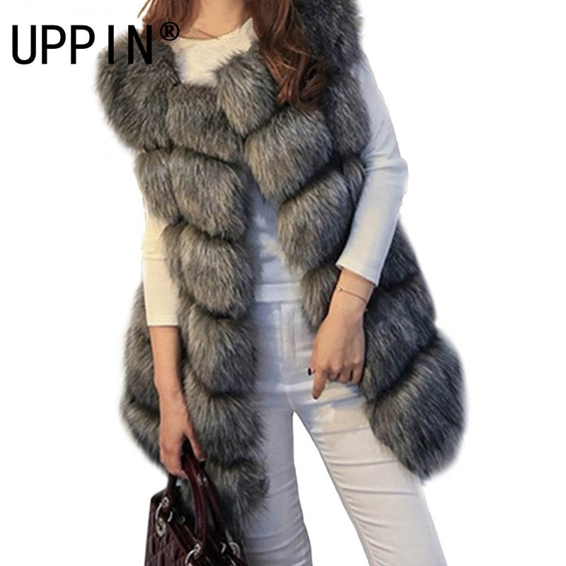 Luxurious high-quality faux fox fur vest coat for women in various colors, showcasing its elegant design and premium materials.