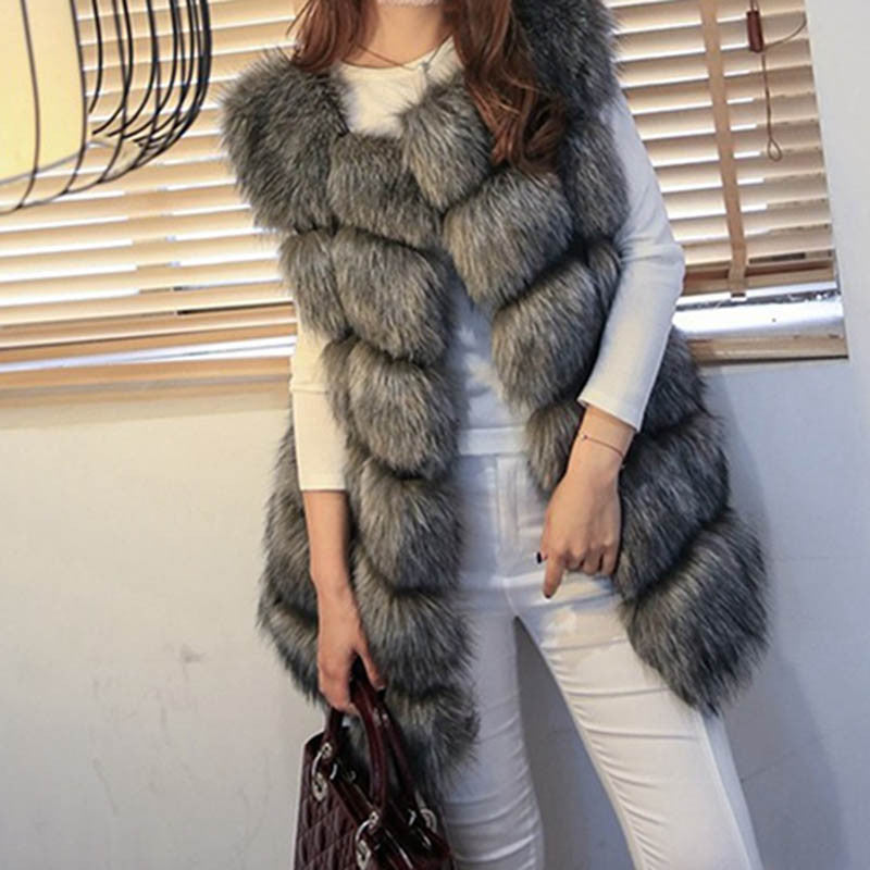 Luxurious high-quality faux fox fur vest coat for women in various colors, showcasing its elegant design and premium materials.