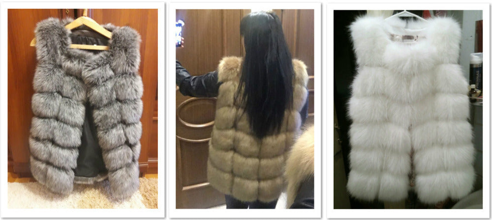 Luxurious high-quality faux fox fur vest coat for women in various colors, showcasing its elegant design and premium materials.