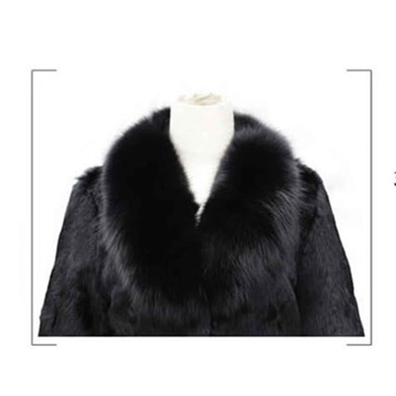 High Quality Winter Warm Fluffy Faux Fur Coat for Women featuring a faux fox fur collar, perfect for winter fashion.