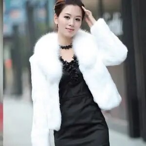 High Quality Winter Warm Fluffy Faux Fur Coat for Women featuring a faux fox fur collar, perfect for winter fashion.