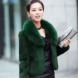 High Quality Winter Warm Fluffy Faux Fur Coat for Women featuring a faux fox fur collar, perfect for winter fashion.