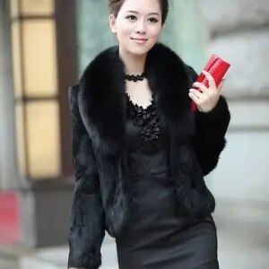 High Quality Winter Warm Fluffy Faux Fur Coat for Women featuring a faux fox fur collar, perfect for winter fashion.