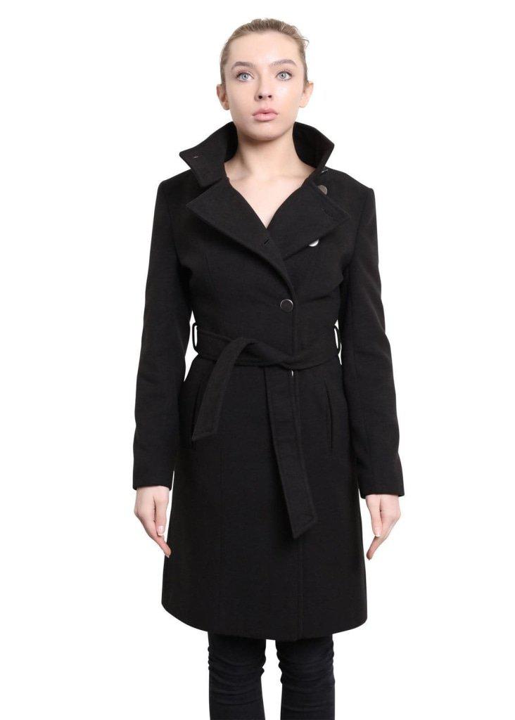 Hip Length Keep It Simple Coat featuring asymmetrical button fastening and a free belt, displayed on a model.