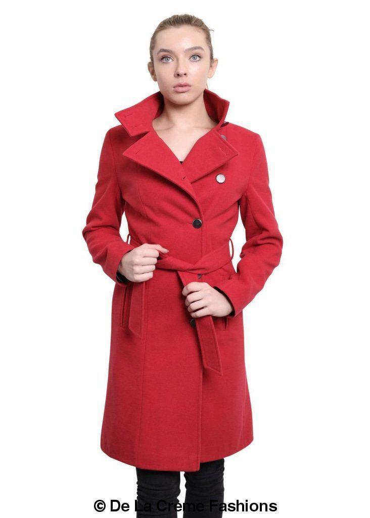 Hip Length Keep It Simple Coat featuring asymmetrical button fastening and a free belt, displayed on a model.