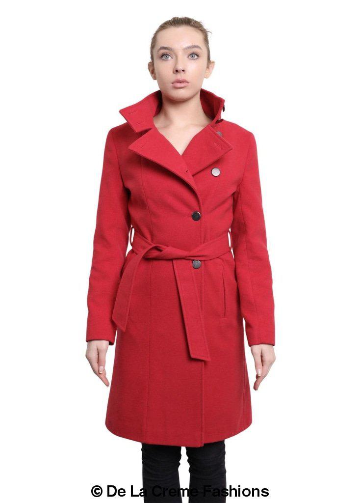 Hip Length Keep It Simple Coat featuring asymmetrical button fastening and a free belt, displayed on a model.