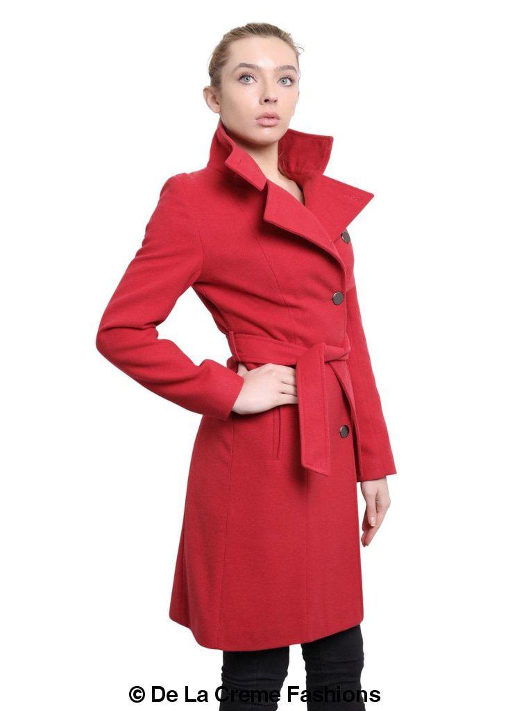 Hip Length Keep It Simple Coat featuring asymmetrical button fastening and a free belt, displayed on a model.