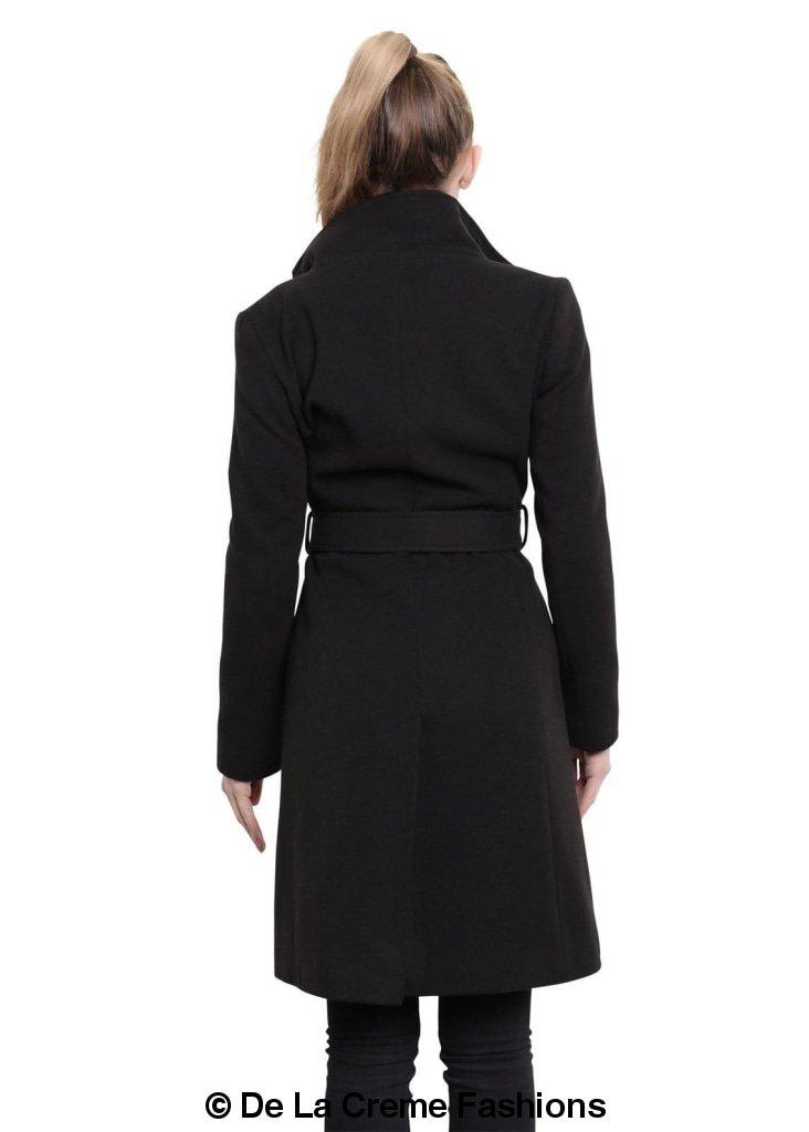 Hip Length Keep It Simple Coat featuring asymmetrical button fastening and a free belt, displayed on a model.