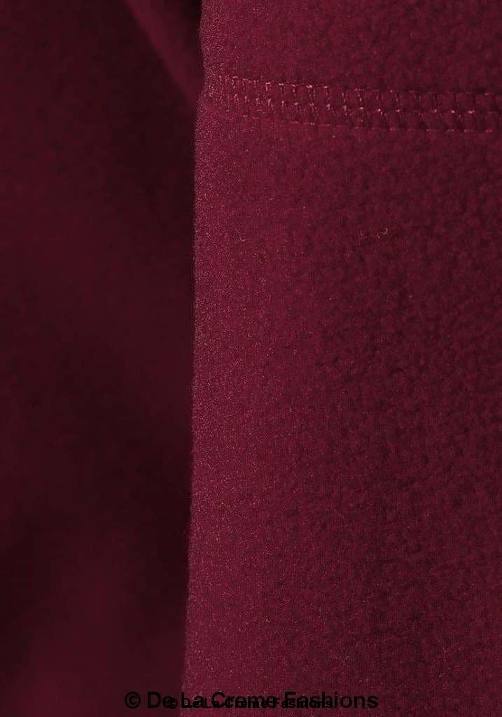 Men's burgundy zip-through warm fleece jacket by JB's Wear, featuring a high neckline and split kangaroo pocket.