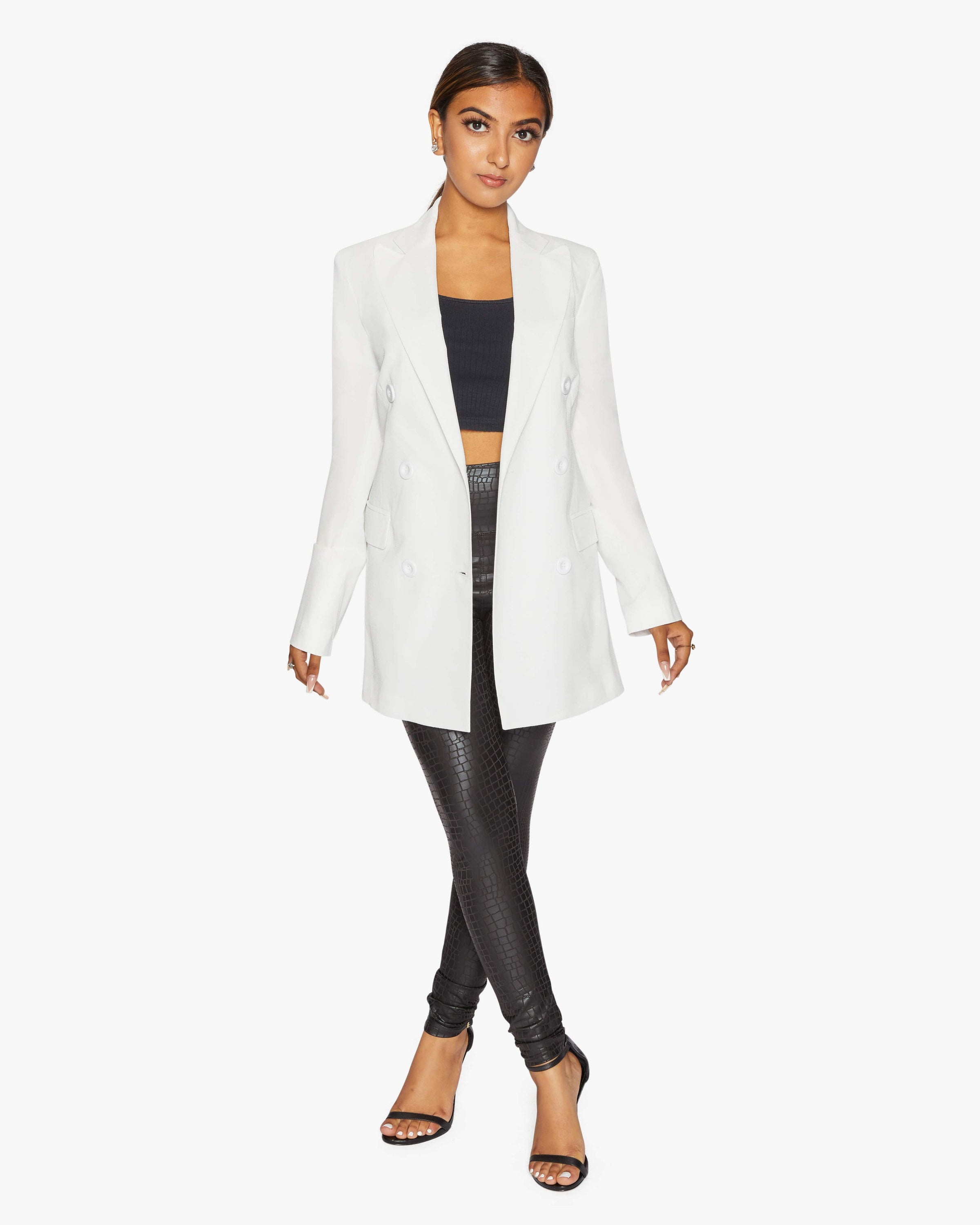 Jenna Double Breasted Blazer in a stylish design, showcasing its tailored fit and elegant silhouette.