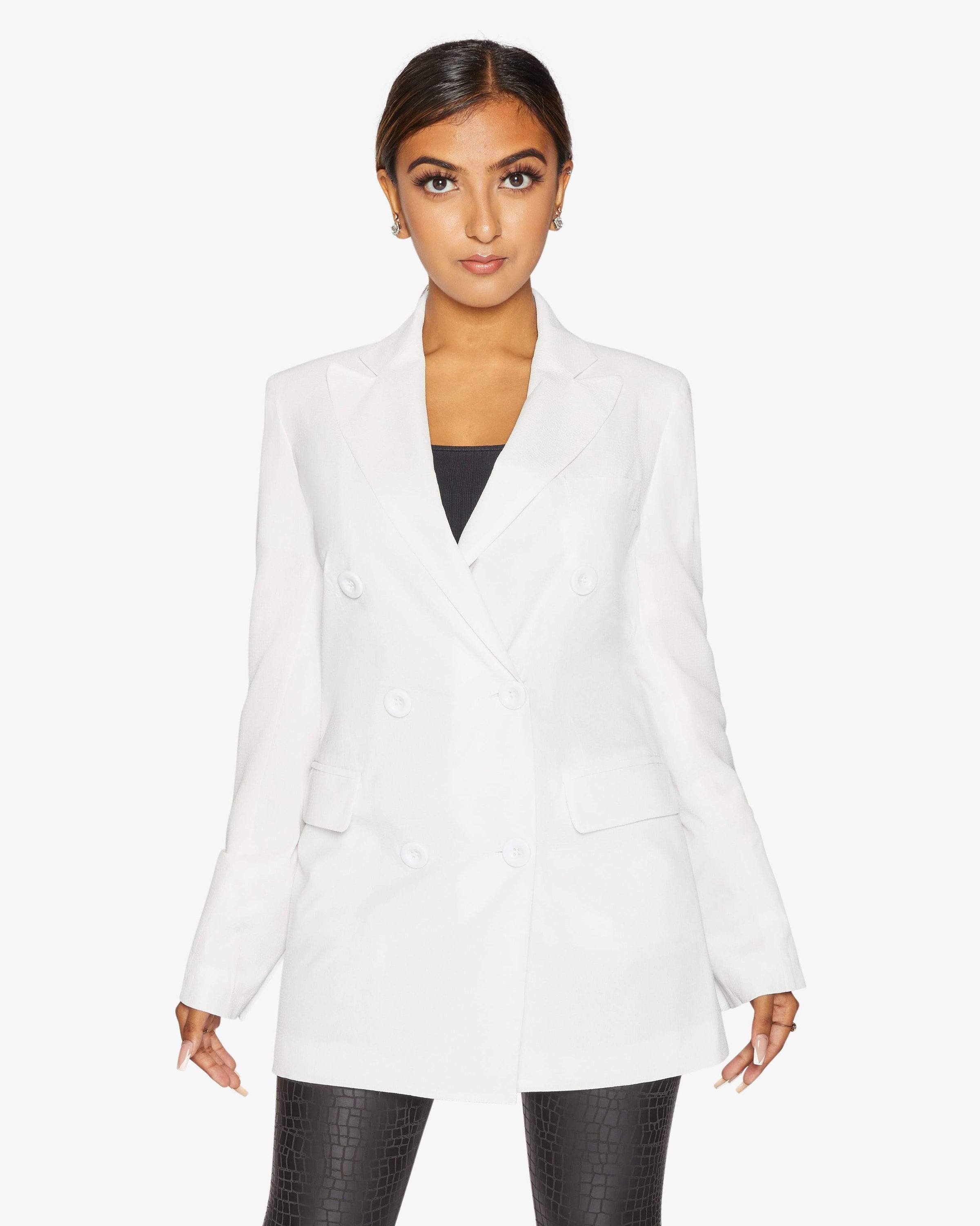 Jenna Double Breasted Blazer in a stylish design, showcasing its tailored fit and elegant silhouette.