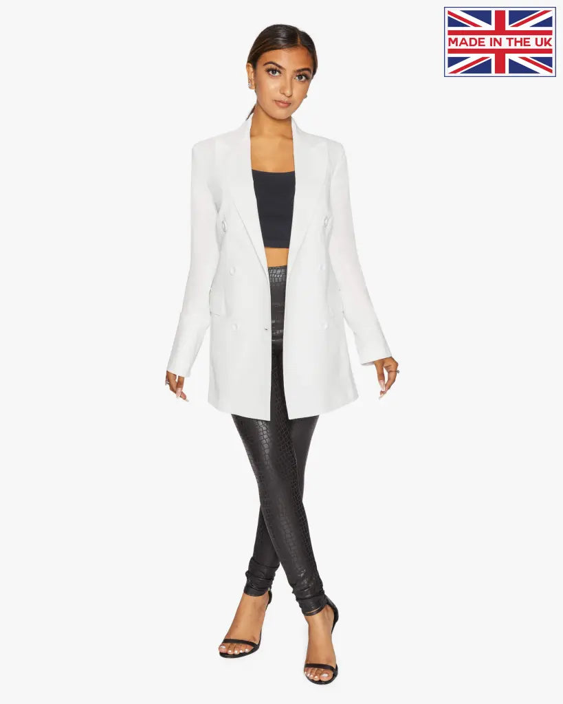 Jenna Double Breasted Blazer in a stylish design, showcasing its tailored fit and elegant silhouette.