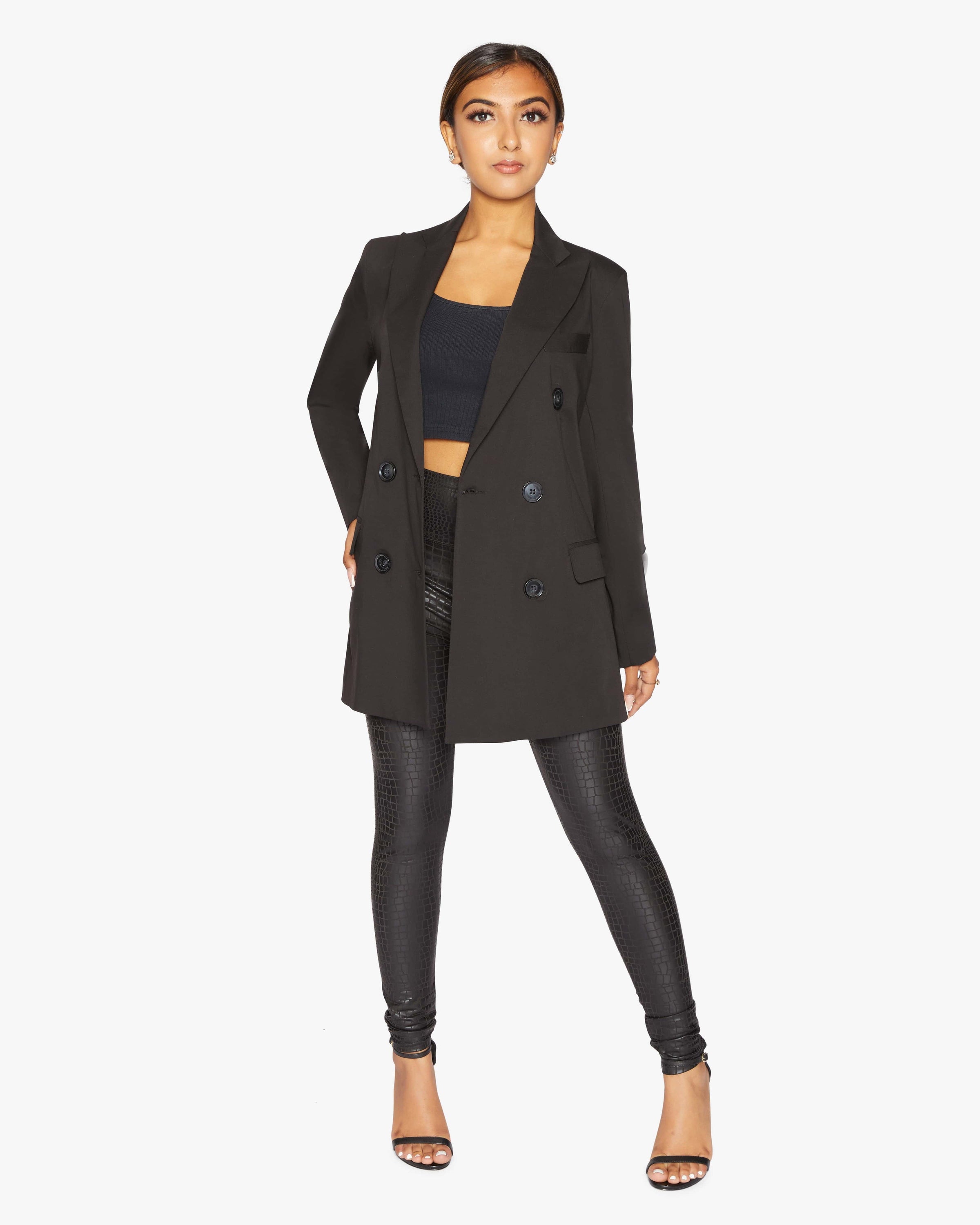 Jenna Double Breasted Blazer in a stylish design, showcasing its tailored fit and elegant silhouette.