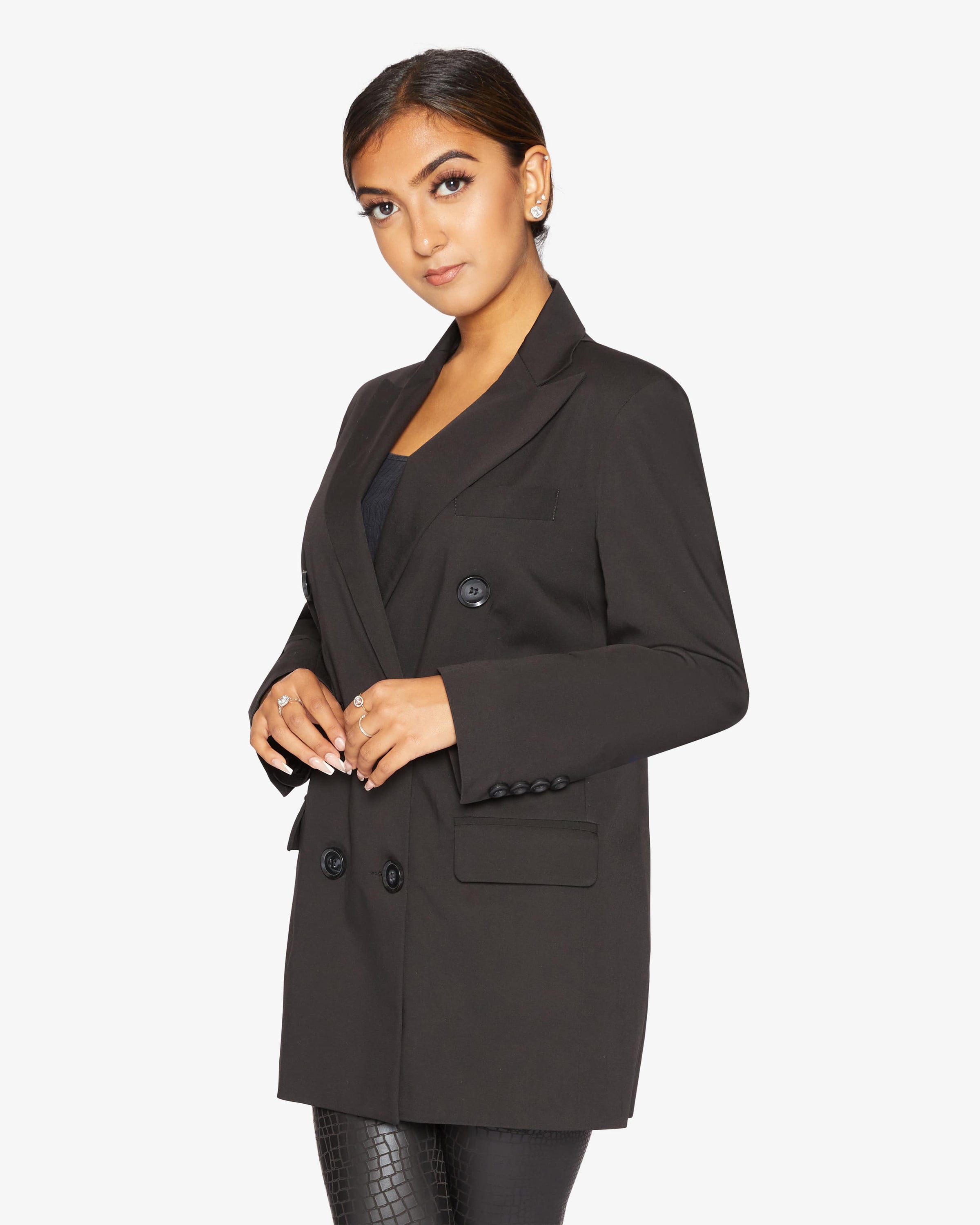 Jenna Double Breasted Blazer in a stylish design, showcasing its tailored fit and elegant silhouette.