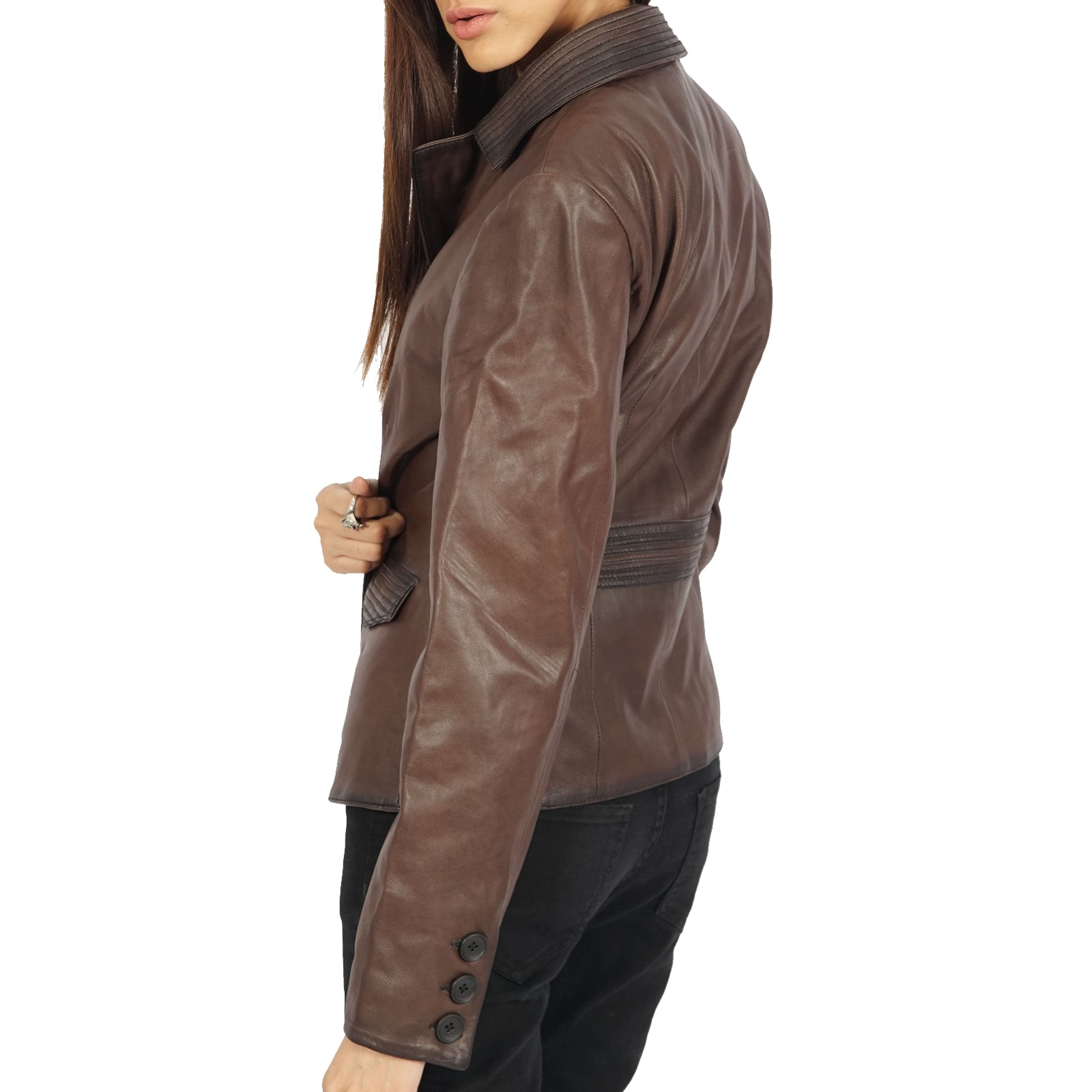 Josie Blazer Brown Leather Jacket showcasing a classic design in rich brown leather, perfect for smart-casual events.