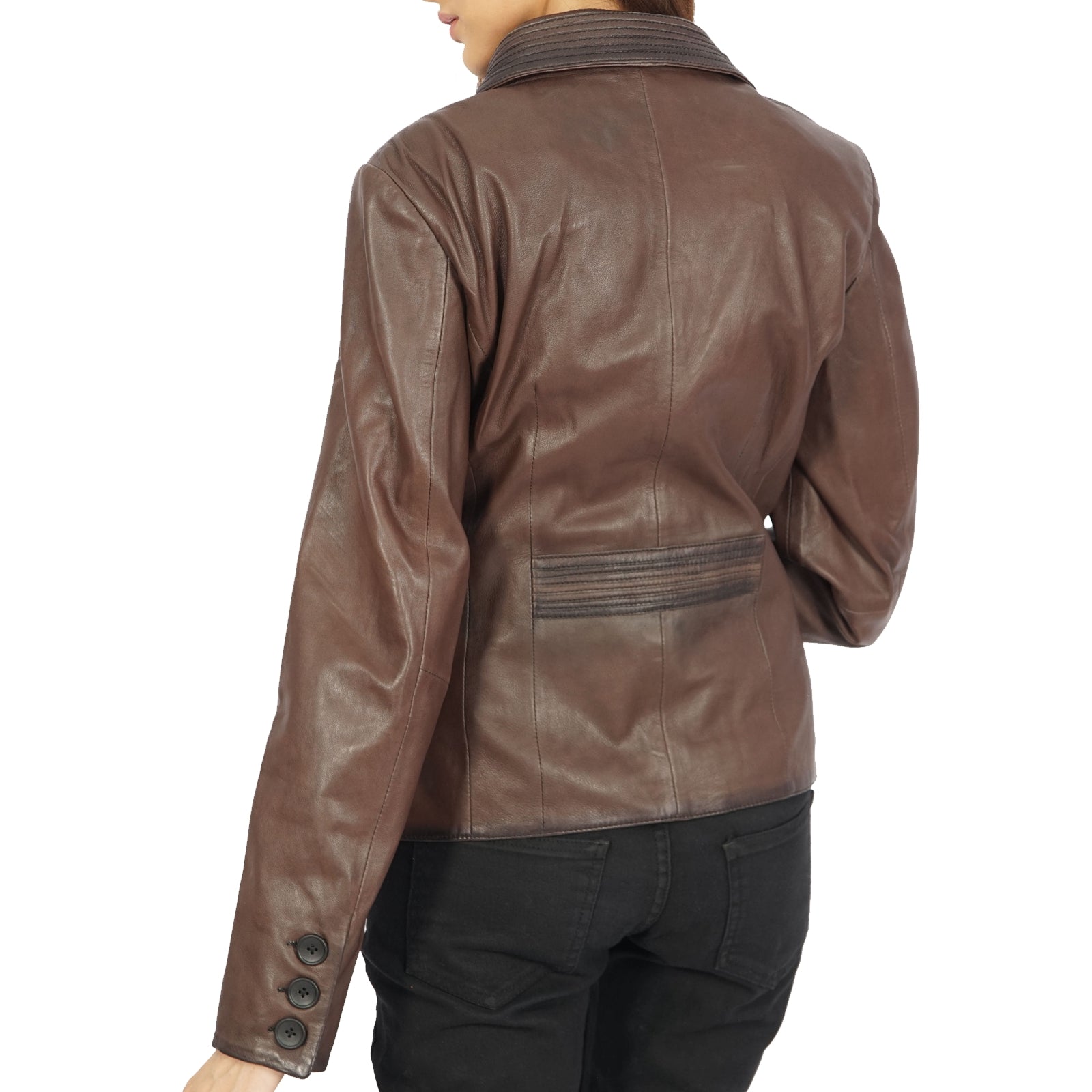 Josie Blazer Brown Leather Jacket showcasing a classic design in rich brown leather, perfect for smart-casual events.