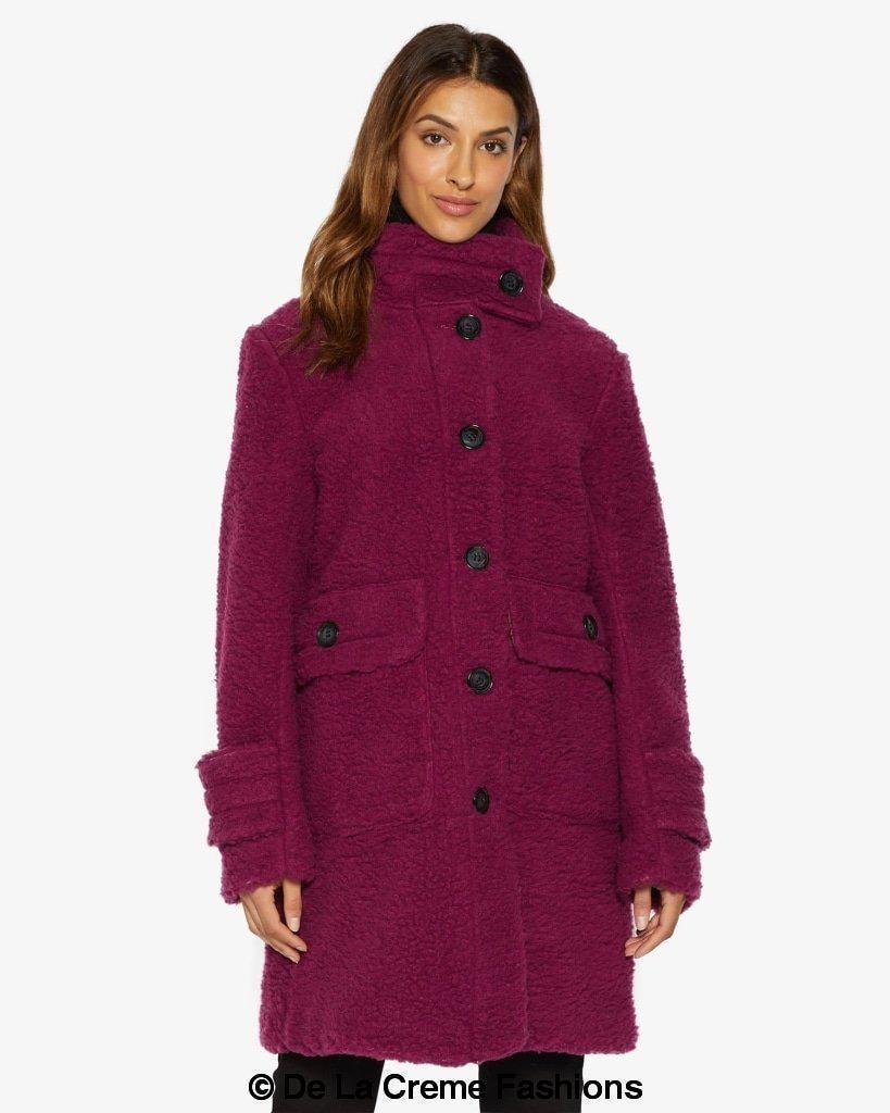 Julie High Neck Borg Teddy Coat in a cozy oversized design, featuring a high neck and single breasted button closure, perfect for winter wear.