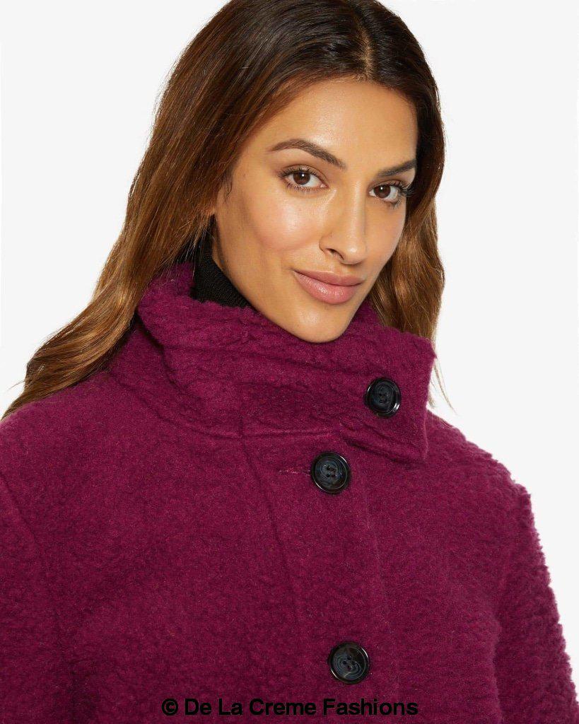 Julie High Neck Borg Teddy Coat in a cozy oversized design, featuring a high neck and single breasted button closure, perfect for winter wear.