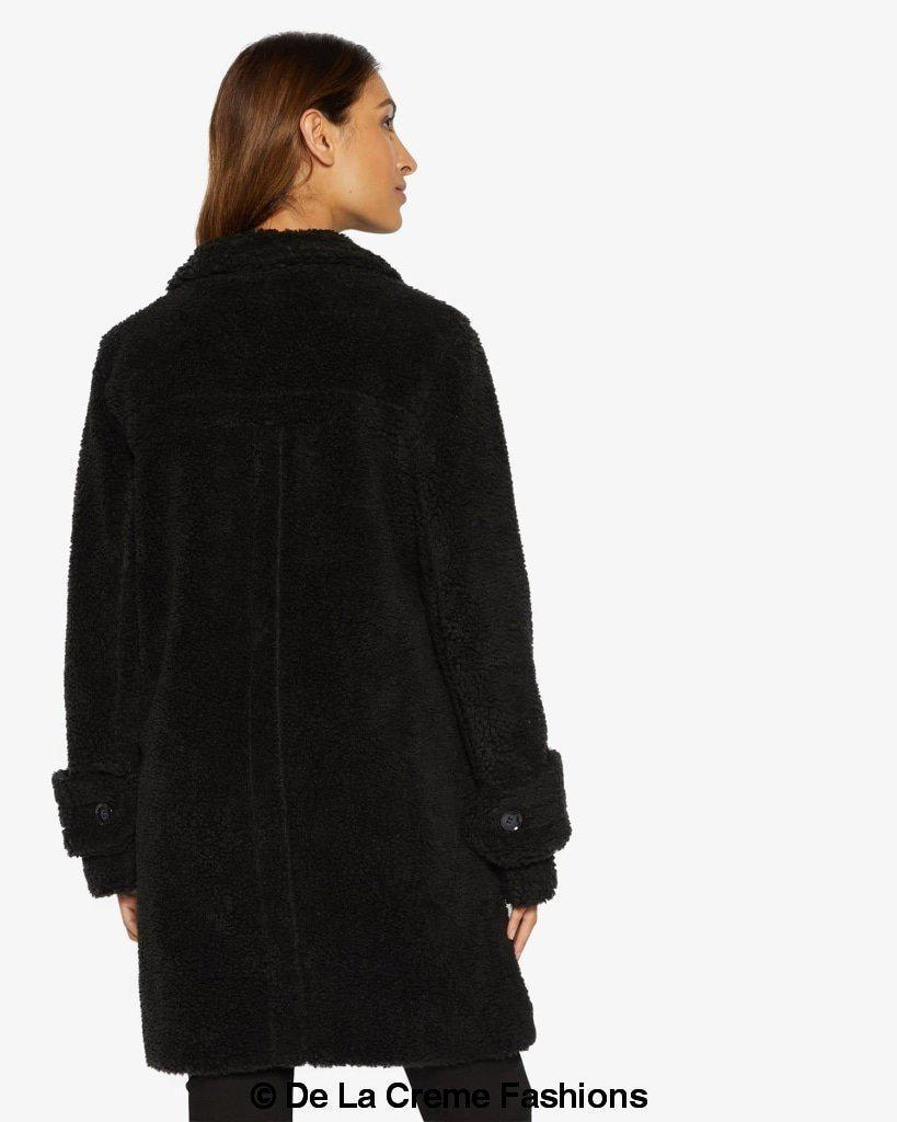 Julie High Neck Borg Teddy Coat in a cozy oversized design, featuring a high neck and single breasted button closure, perfect for winter wear.